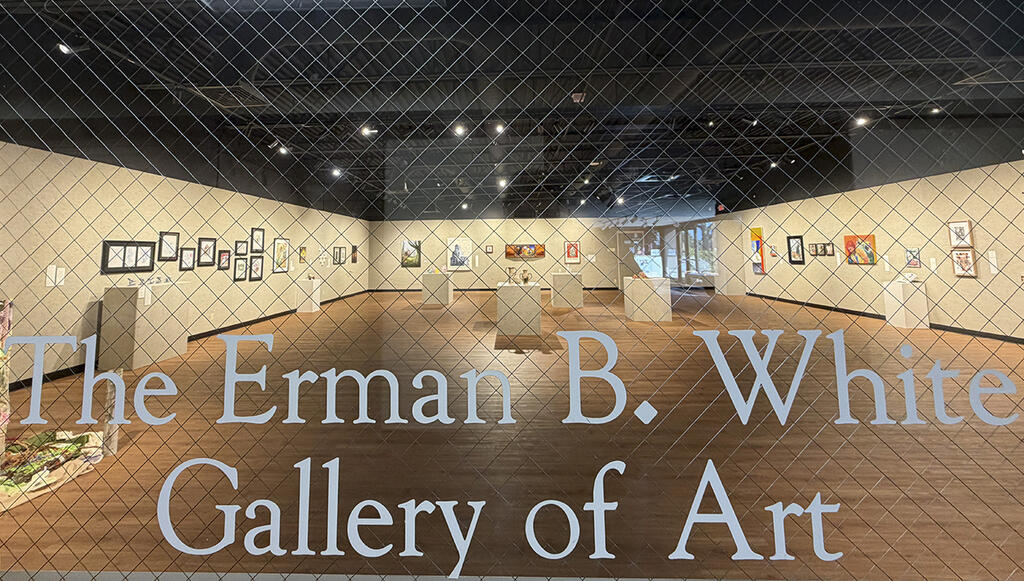 Art Gallery viewed through a glass door