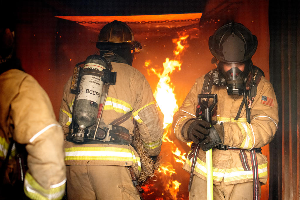 Fire Science students during live burn practice exercise