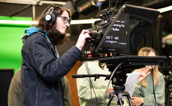 Radio and TV students recording their news show, CampusEdge